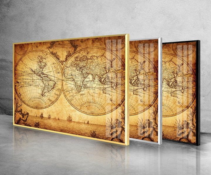 Vintage World Map Cool Wall Decor & Glass Print Art