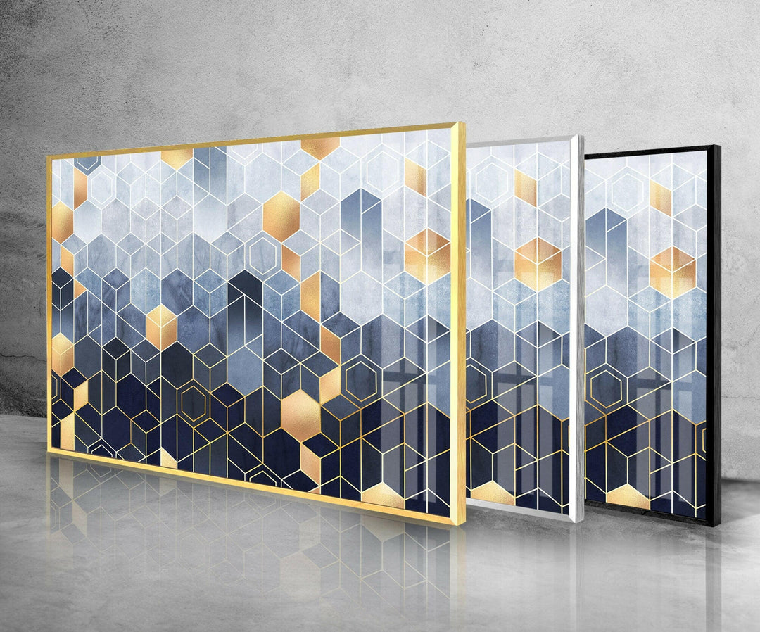 Gold Hexagon Glass Wall Art , glass pictures for Wall, glass prints wall art