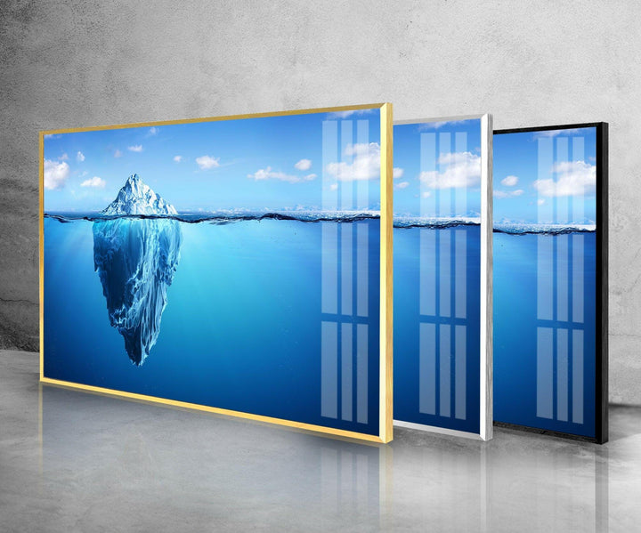 Iceberg In Sea Glass Wall Art picture on glass wall art, photos printed on glass