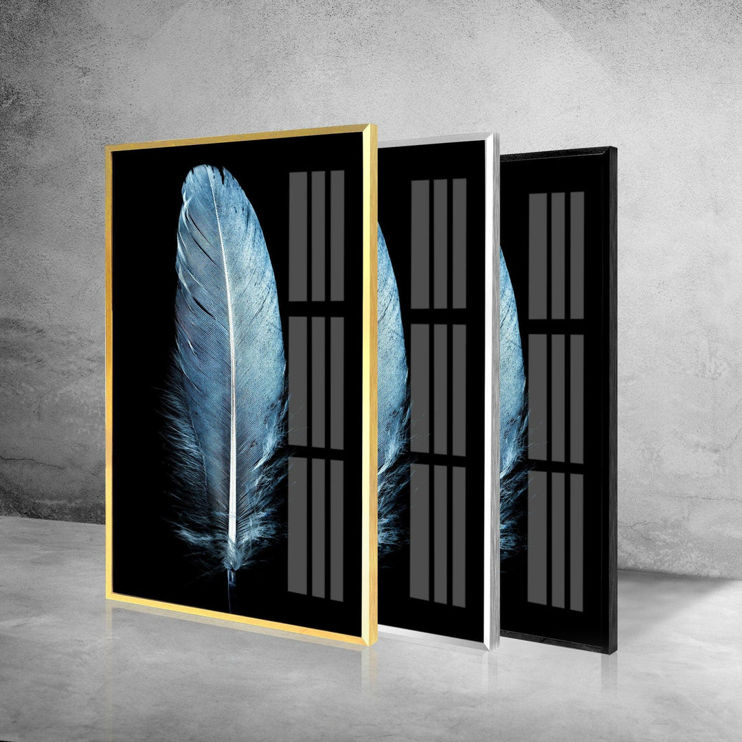 Large Blue Feather Glass Wall Art, Glass Printing Wall Art, Print photos on glass