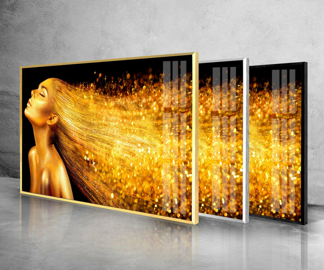 Gold Hair Woman Portrait Tempered Glass Wall Art - MyPhotoStation