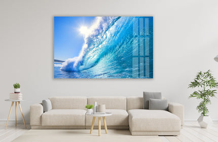 Blue Ocean Waves Glass Wall Art