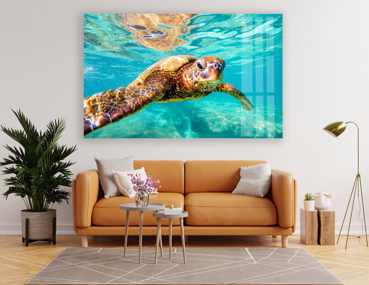 Sea Turtle Swimming Glass Wall Art stained glass wall art, stained glass wall decor