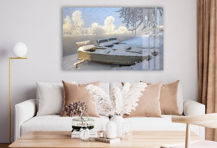 Frozen Winter Boats Glass Wall Art custom glass photo prints, large glass prints