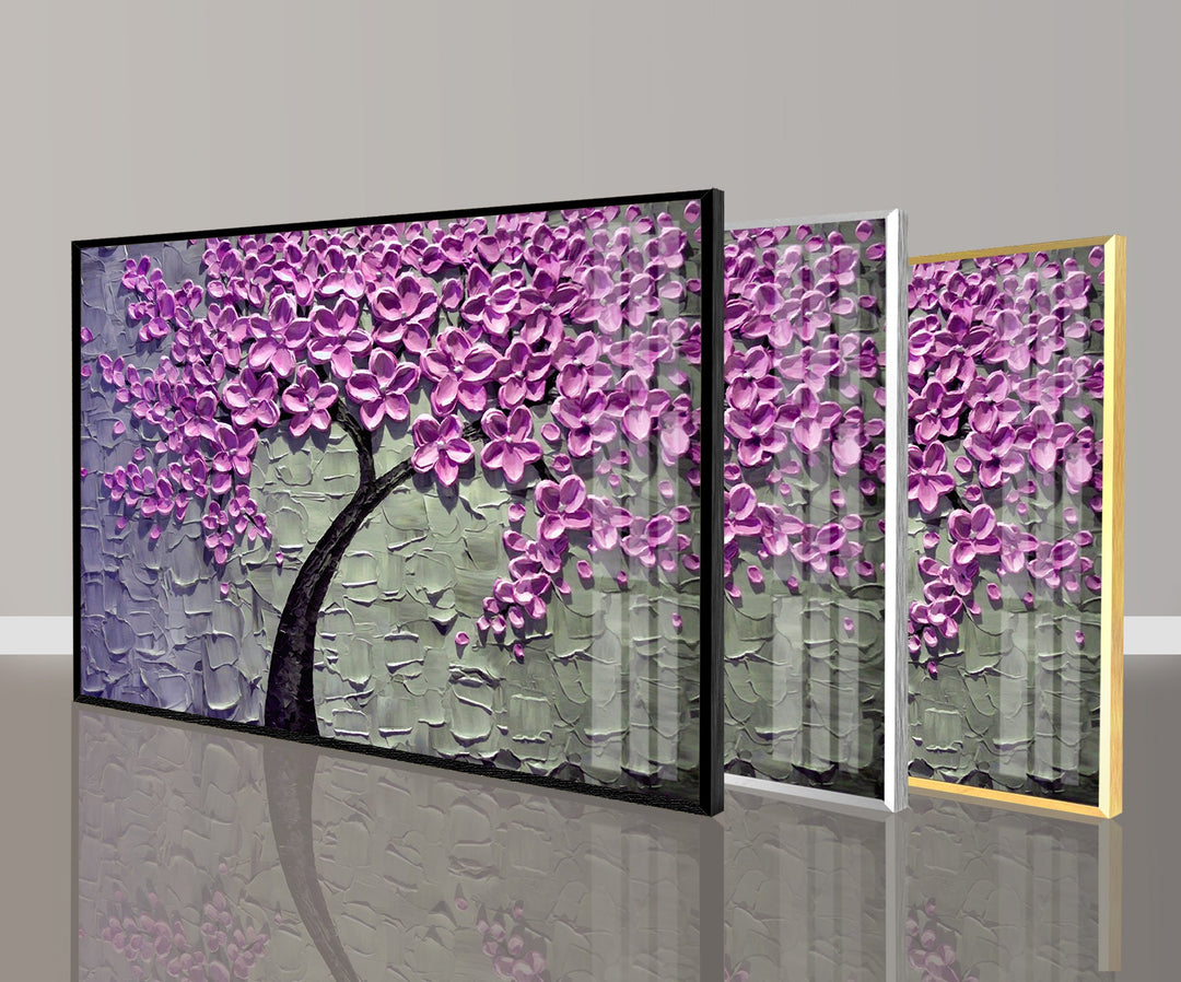 Flower Tree Oil Painting Glass Wall Art, photo print on glass, prints on glass wall art