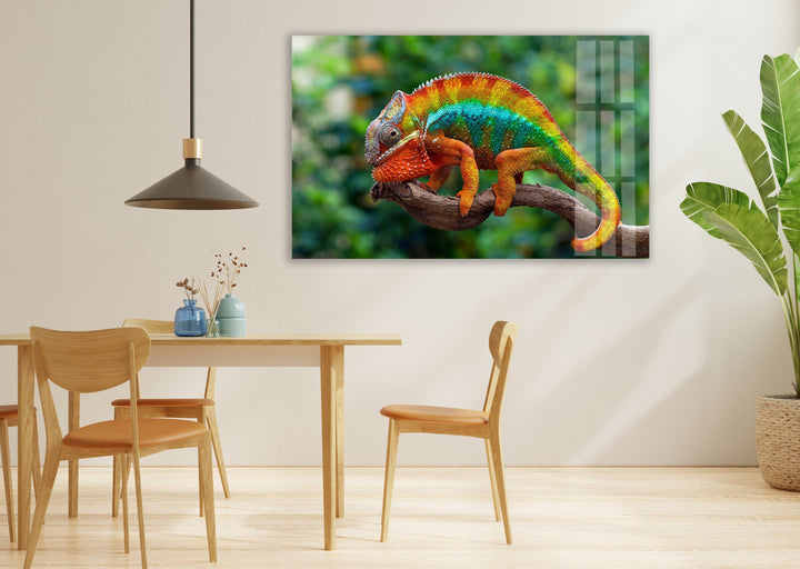 Vibrant Chameleon Glass Wall Art photo print on glass, prints on glass wall art