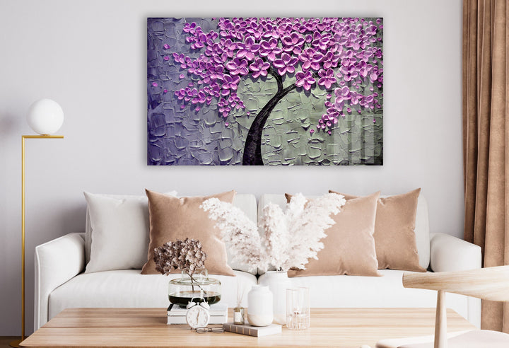 Flower Tree Oil Painting Glass Wall Art, glass wall decor, glass wall art decor