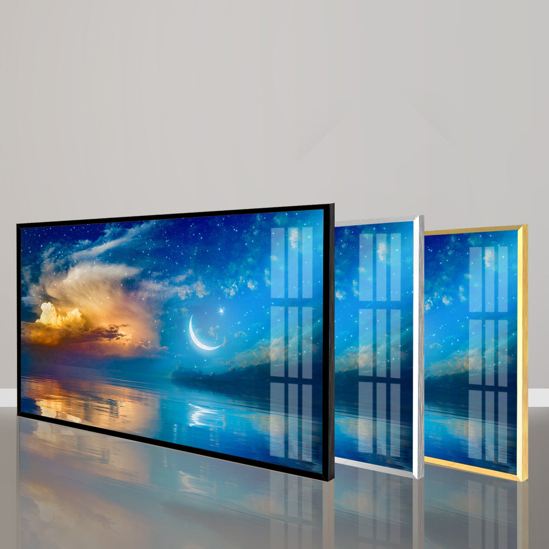 Starry Moon Sky Night Seascape Glass Wall Art, print picture on glass, Tempered Glass Wall Art