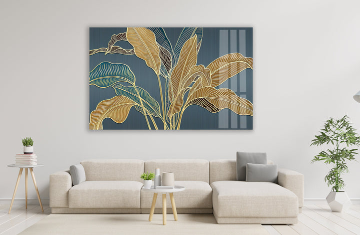 Golden Banana Leafs Glass Wall Art, glass image printing, glass prints from photos