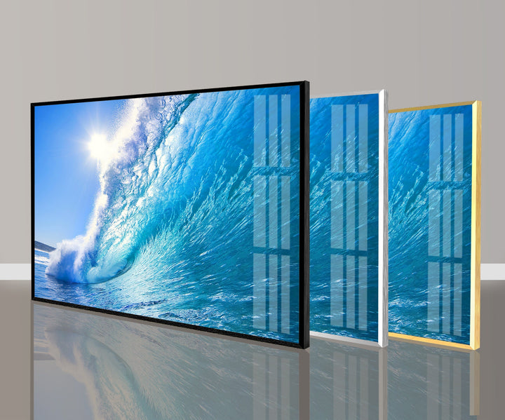 Ocean Blue Waves Glass Wall Art large glass photo prints, glass wall photos