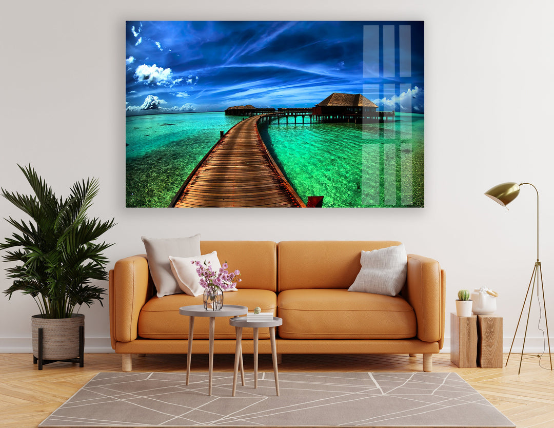 Green Sea Landscape Glass Wall Art print on glass, glass printed photos