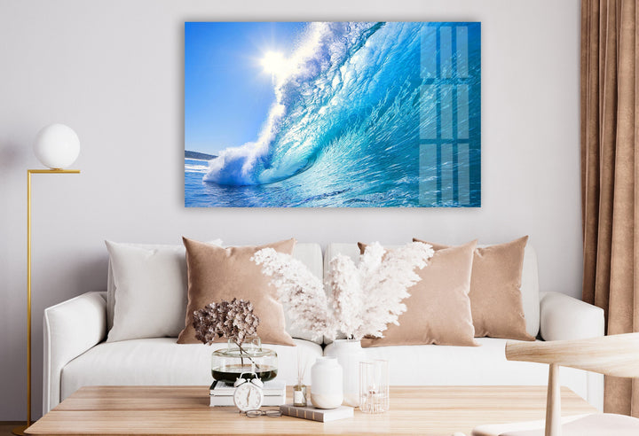 Ocean Blue Waves Glass Wall Art glass image printing, glass prints from photos