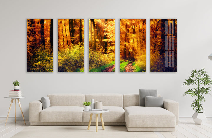 Sunny Autumn Landscape Glass Wall Art, glass pictures for Wall, glass prints wall art