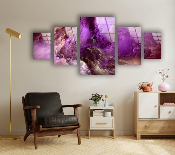 Purple Clouds Abstract Glass Wall Art, art glass wall art, glass wall art pictures