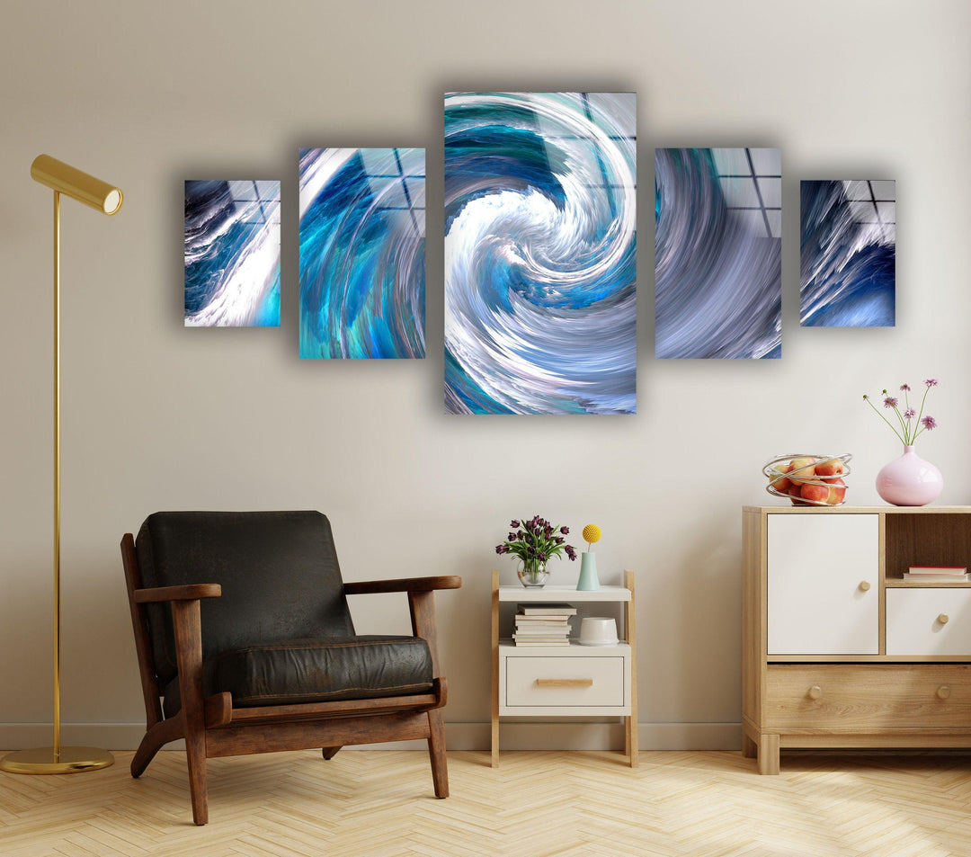 Blue White Spiral, Fractal Cloud Glass Wall Art, photo print on glass, prints on glass wall art