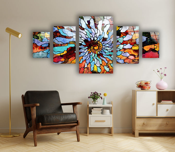 Colorful Fractal Mosaic Stained Abstract Glass Wall Art, glass wall decor, glass wall art decor