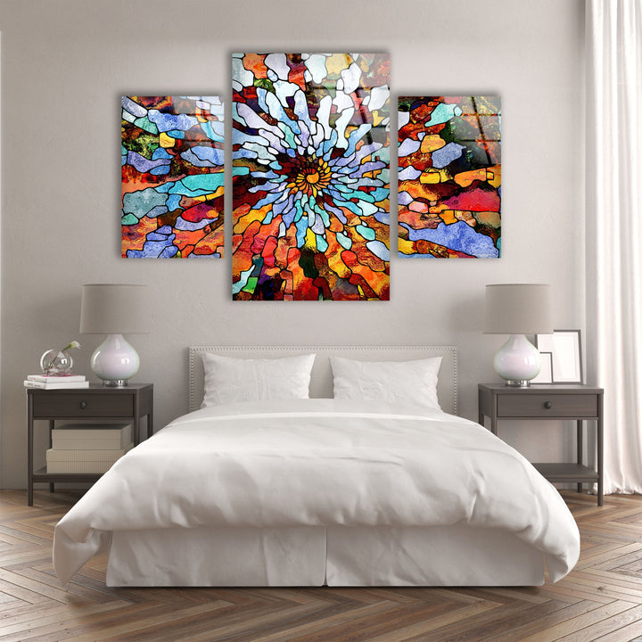 Colorful Fractal Mosaic Stained Abstract Glass Wall Art, print picture on glass, Tempered Glass Wall Art