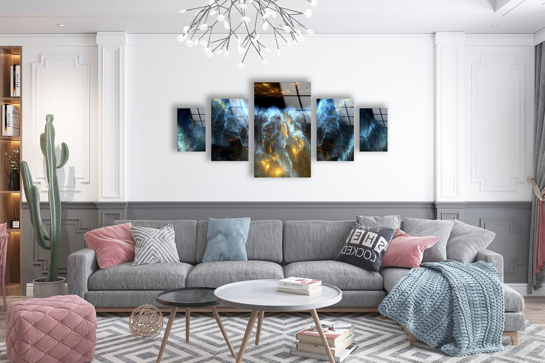 Blue, Black Storm Starry Space Abstract Glass Wall Art, photo print on glass, prints on glass wall art