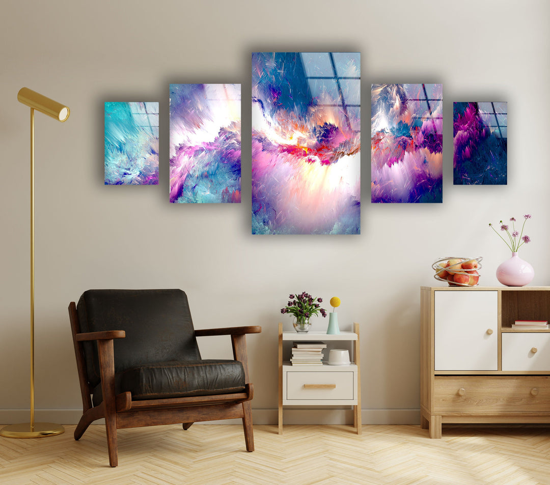 Colorful Clouds Blue, Purple Abstract Glass Wall Art, glass art painting, glass art for the Wall