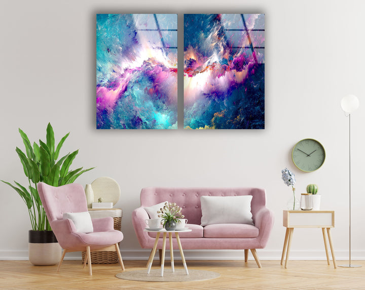 Colorful Clouds Blue, Purple Abstract Glass Wall Art, custom glass photo prints, large glass prints