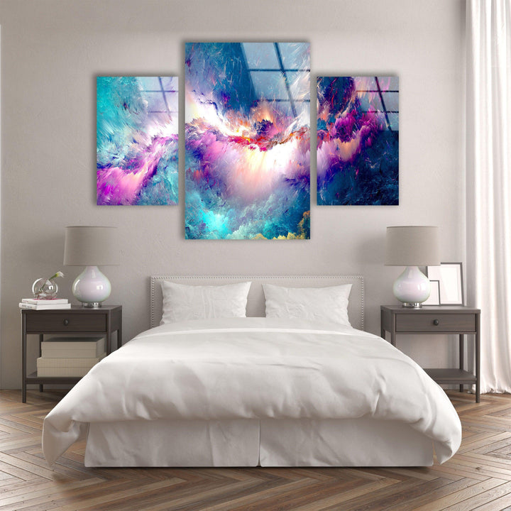 Colorful Clouds Blue, Purple Abstract Glass Wall Art, picture on glass wall art, photos printed on glass