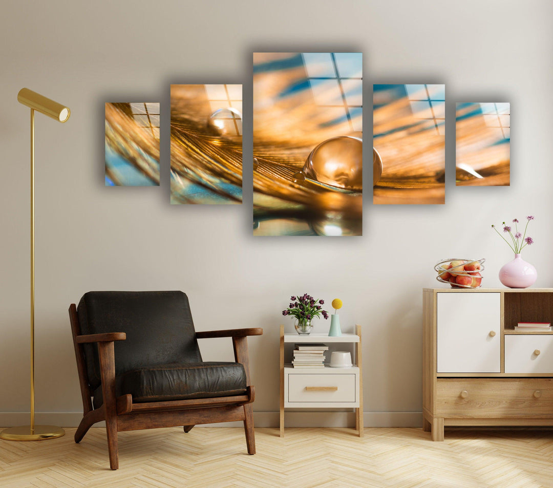 Drop On Feather Glass Wall Art, print picture on glass, Tempered Glass Wall Art