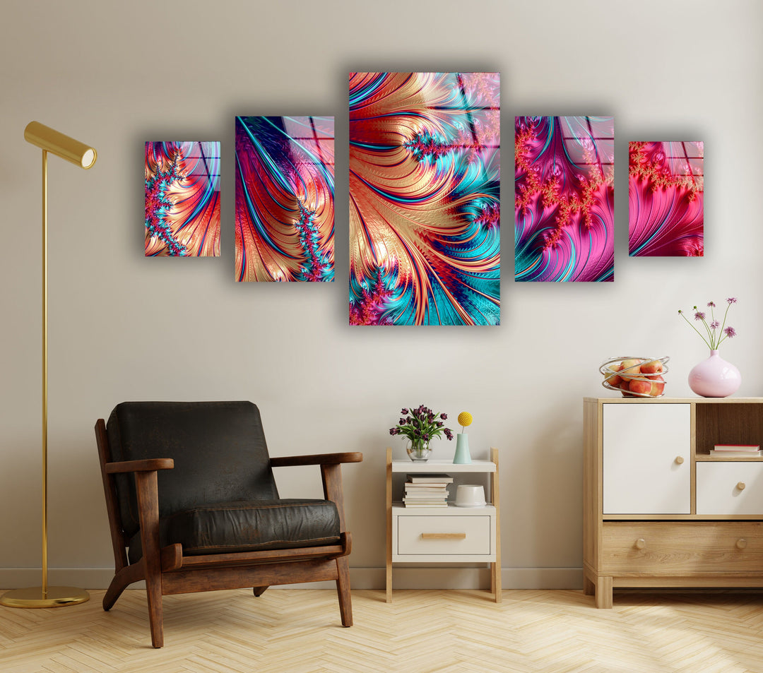 Vivid Pink, Blue Fractal Abstract Glass Wall Art, glass pictures for Wall, glass prints wall art