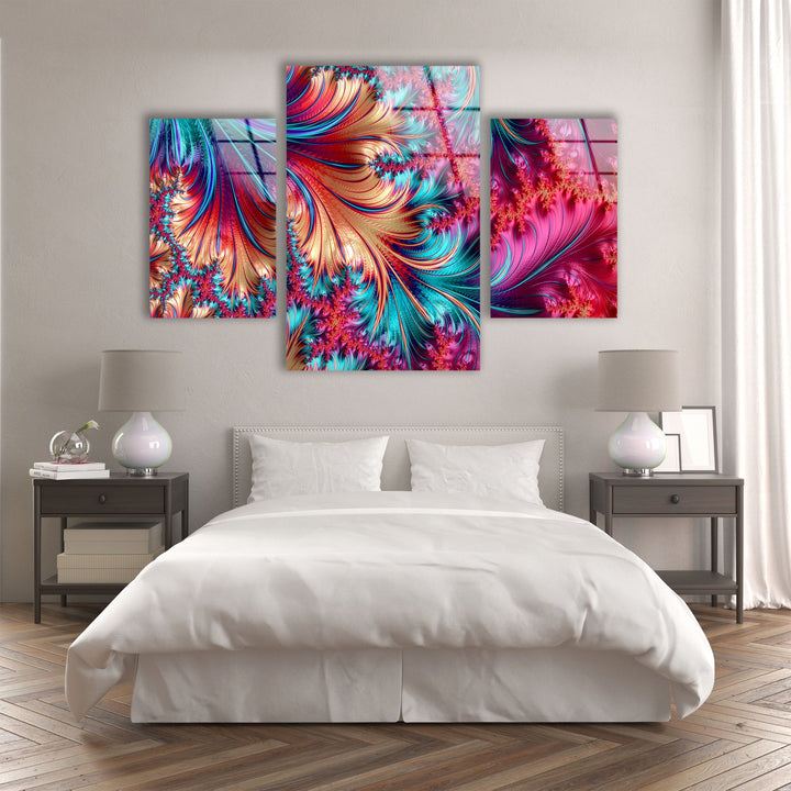 Vivid Pink, Blue Fractal Abstract Glass Wall Art, glass image printing, glass prints from photos