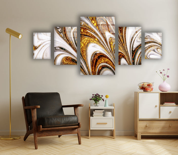 Shiny Gold Marbled Glass Wall Art, custom glass photo prints, large glass prints