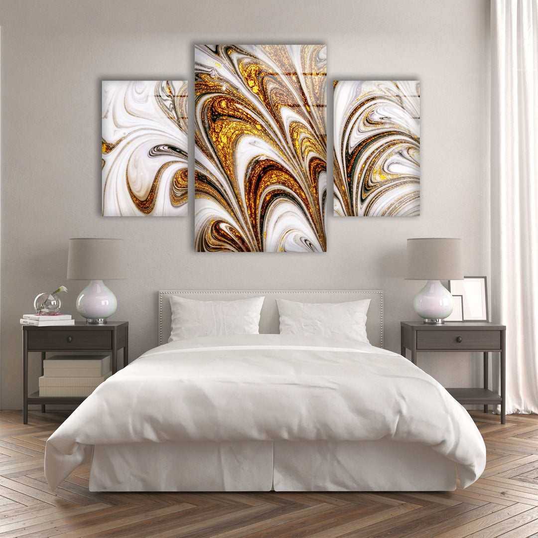 Shiny Gold Marbled Glass Wall Art, picture on glass wall art, photos printed on glass