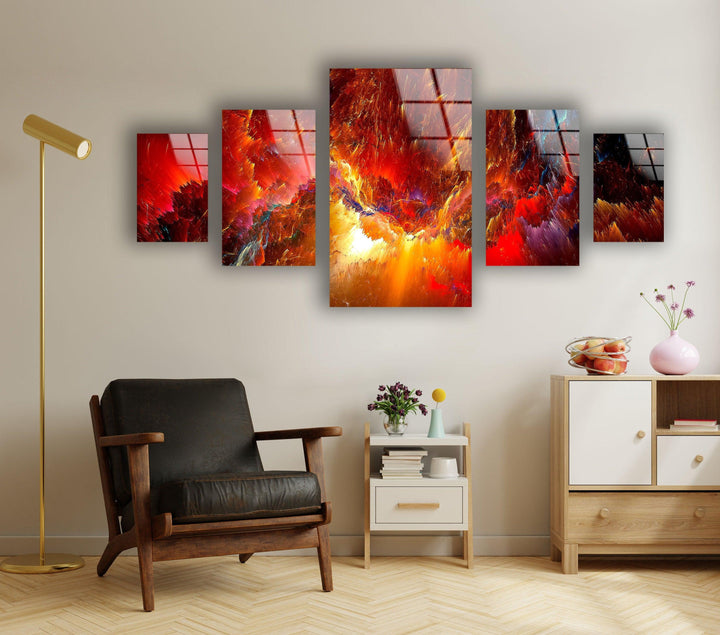 Red Cloudy Space Abstract Glass Wall Art, glass wall decor, glass wall art decor