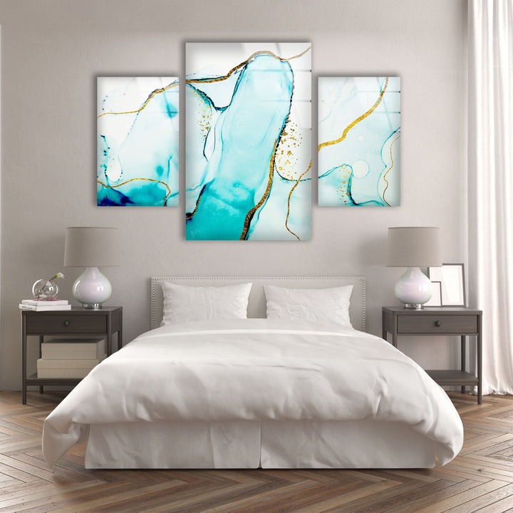 Cyan, Gold Alcohol Ink Marble Glass Wall Art, custom glass pictures, glass art prints