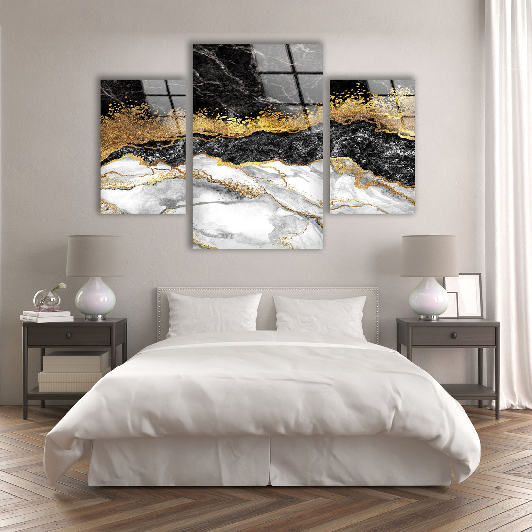 Harmony of Black & Gold Marble Abstract Glass Wall Art, photo print on glass, prints on glass wall art