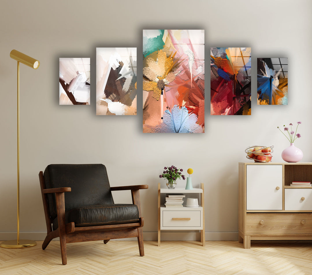 Floral Oil Painting Abstract Glass Wall Art, glass art painting, glass art for the Wall