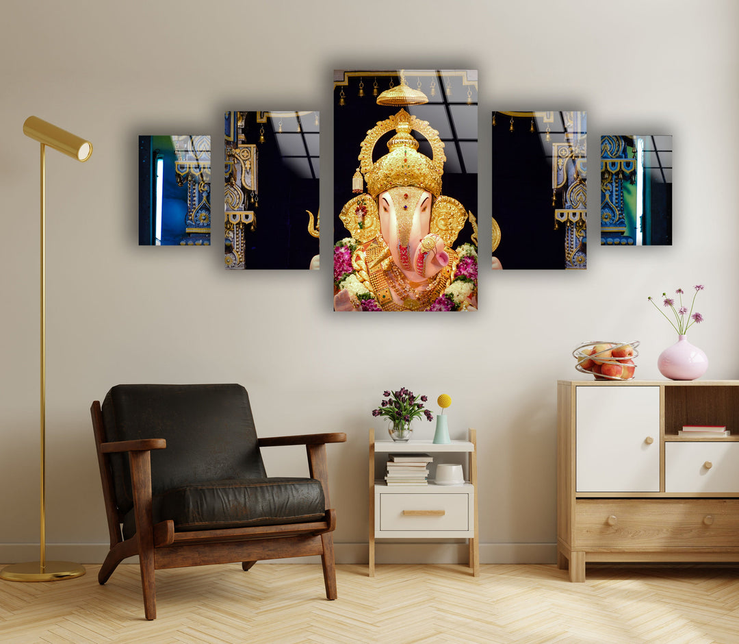 Hindu God Ganesha Statue Glass Wall Art, custom glass pictures, glass art prints