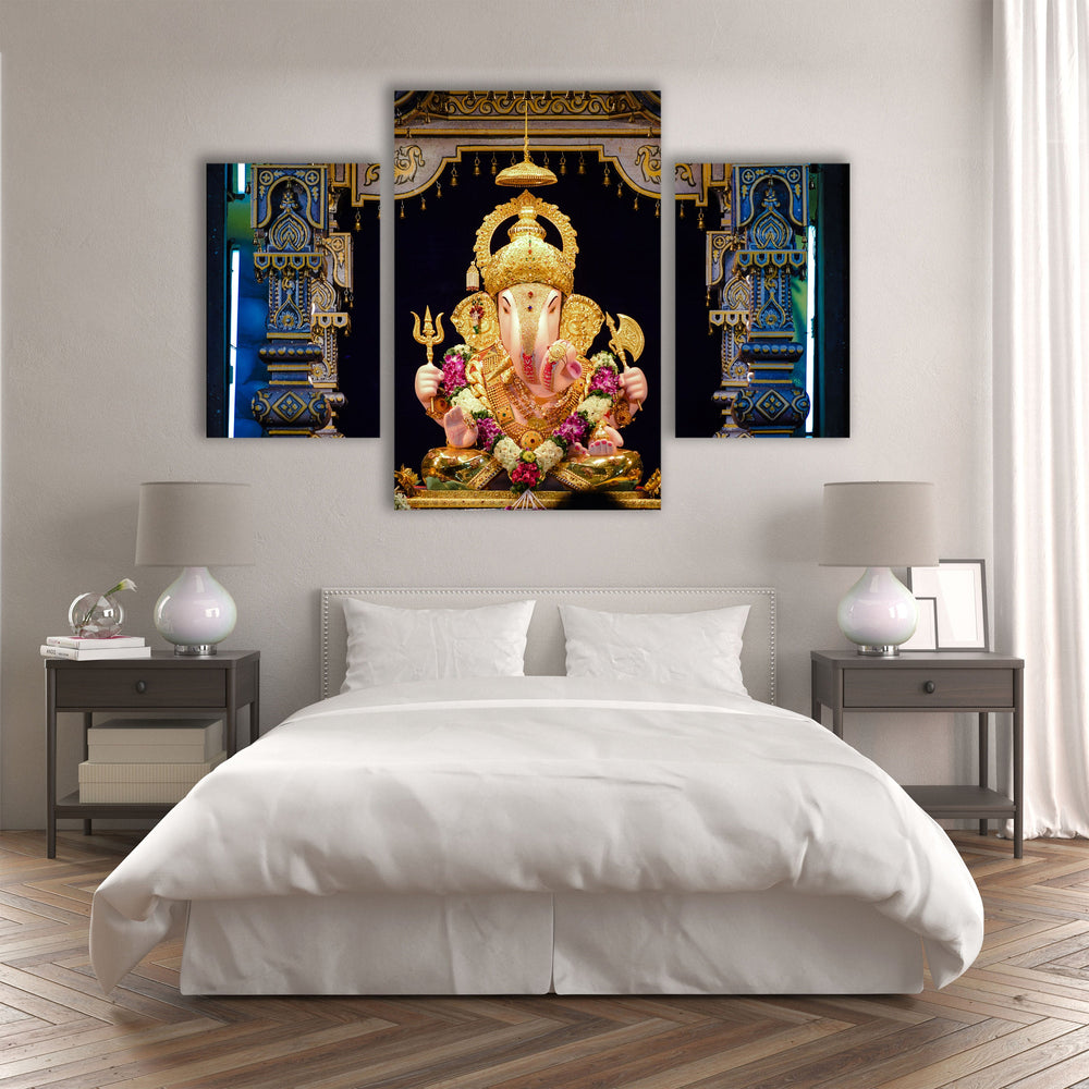 Hindu God Ganesha Statue Glass Wall Art, glass pictures for Wall, glass prints wall art