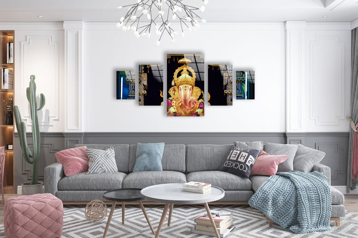 Hindu God Ganesha Statue Glass Wall Art, picture on glass wall art, photos printed on glass