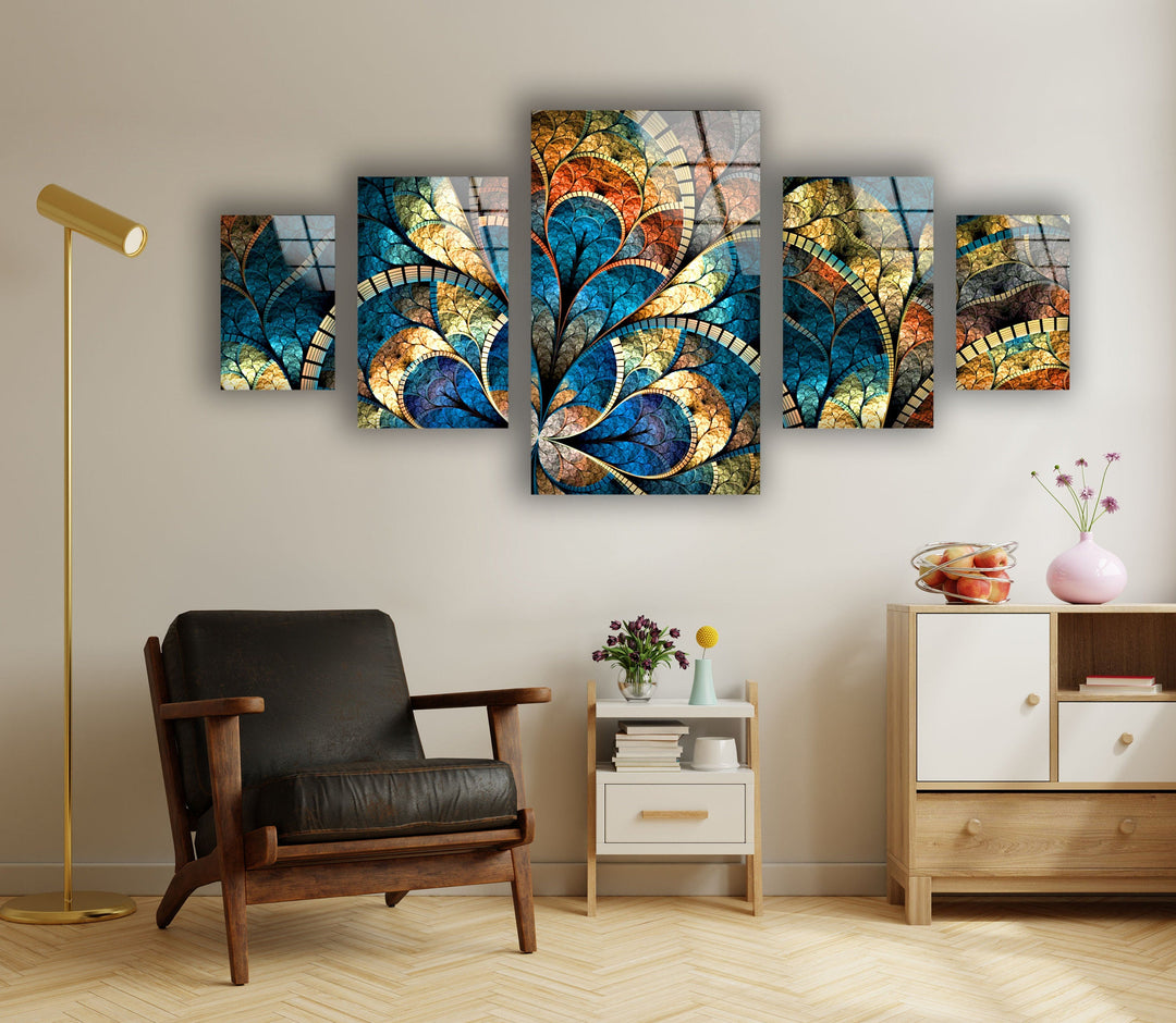 Blue Stained Floral Glass Wall Art, custom glass photo prints, large glass prints