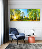 Forest Panorama With Sun Rays Glass Wall Art, glass art painting, glass art for the Wall