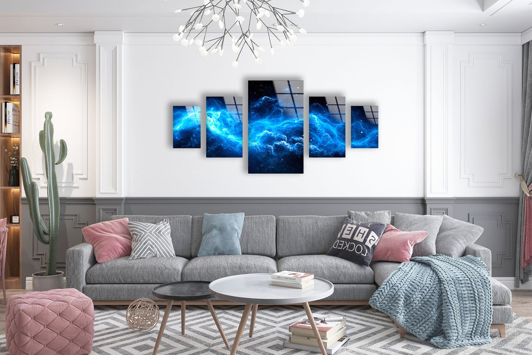 Blue Starry Cloudy Galaxy Glass Wall Art, Glass Printing Wall Art, Print photos on glass