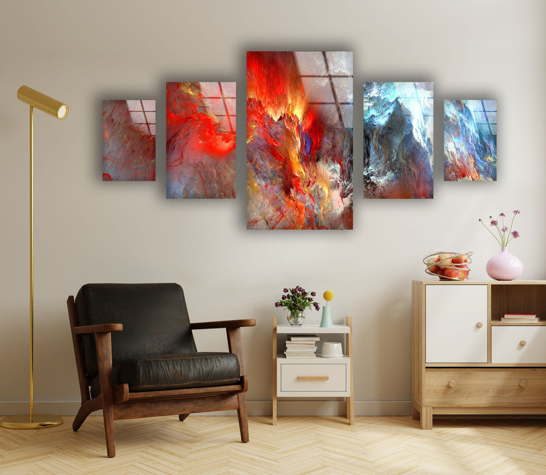 Vivid Red Clouds Abstract Glass Wall Art, print on glass, glass printed photos