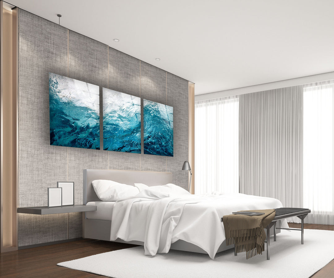 Blue Sea Waves Abstract Glass Wall Art, art glass wall art, glass wall art pictures