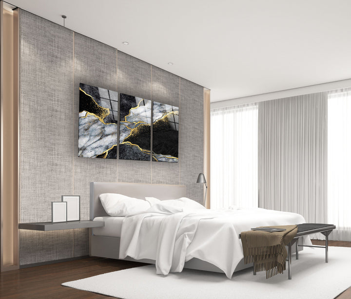 Grey, Gold and Black Marble Abstract Glass Wall Art, print picture on glass, Tempered Glass Wall Art