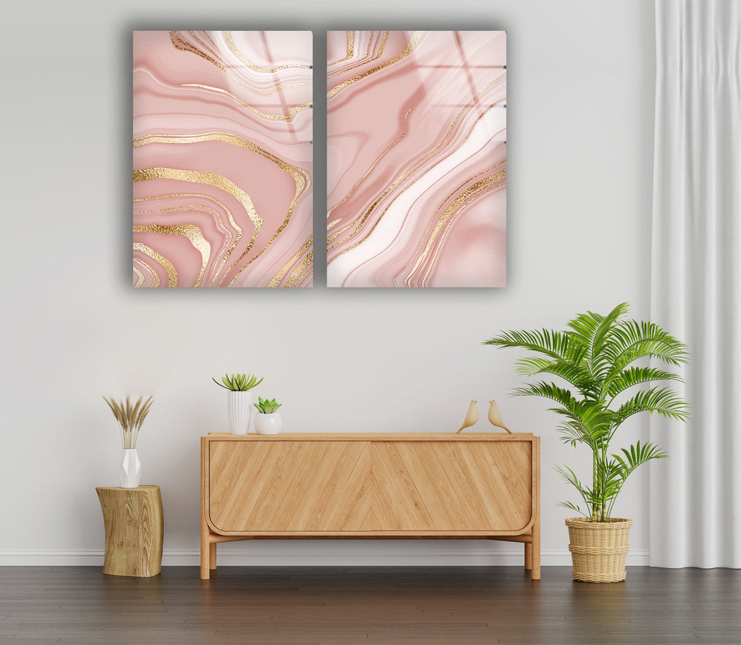 Pink & Golden Marble Abstract Glass Wall Art, Glass Printing Wall Art, Print photos on glass