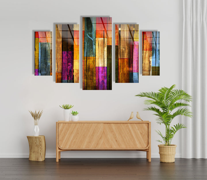 Colorful Wooden Pattern Glass Wall Art, Glass Printing Wall Art, Print photos on glass