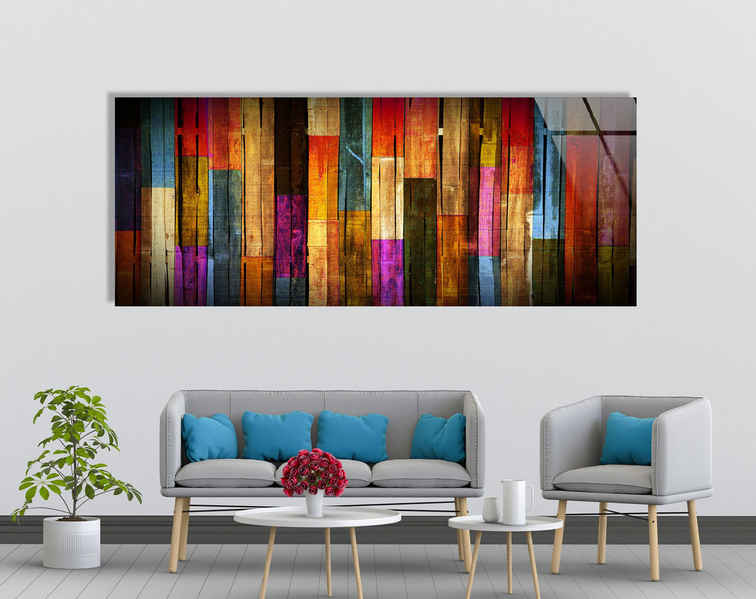 Colorful Wooden Pattern Glass Wall Art, glass photo prints, glass picture prints