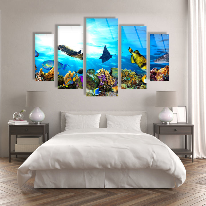 Ocean Life Turtles & Fishes Glass Wall Art, custom glass pictures, glass art prints