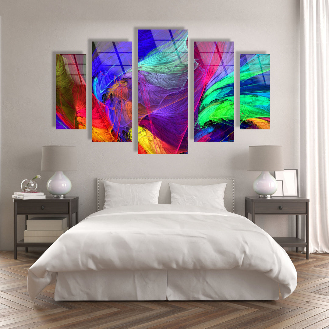 Colorful Neon Abstract Glass Wall Art, photo print on glass, prints on glass wall art