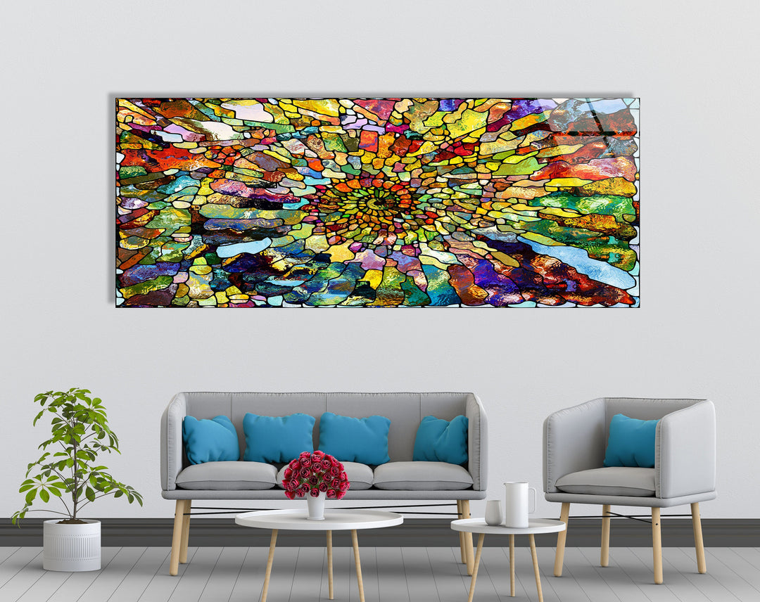 Colorful Fractal Stained Abstract Glass Wall Art, print on glass, glass printed photos