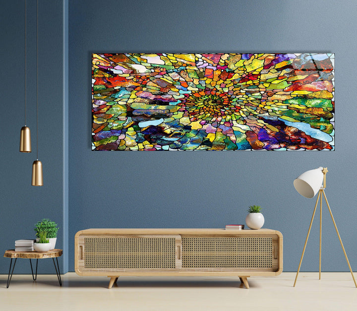 Colorful Fractal Stained Abstract Glass Wall Art, art glass wall art, glass wall art pictures